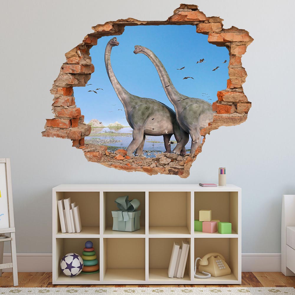 Wandtattoo Ziegelwand "Brachiosaurus" in Spielzimmer 