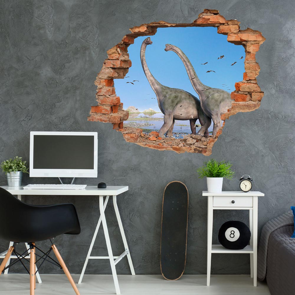 Wandtattoo Ziegelwand "Brachiosaurus" in coolem Jugendzimmer