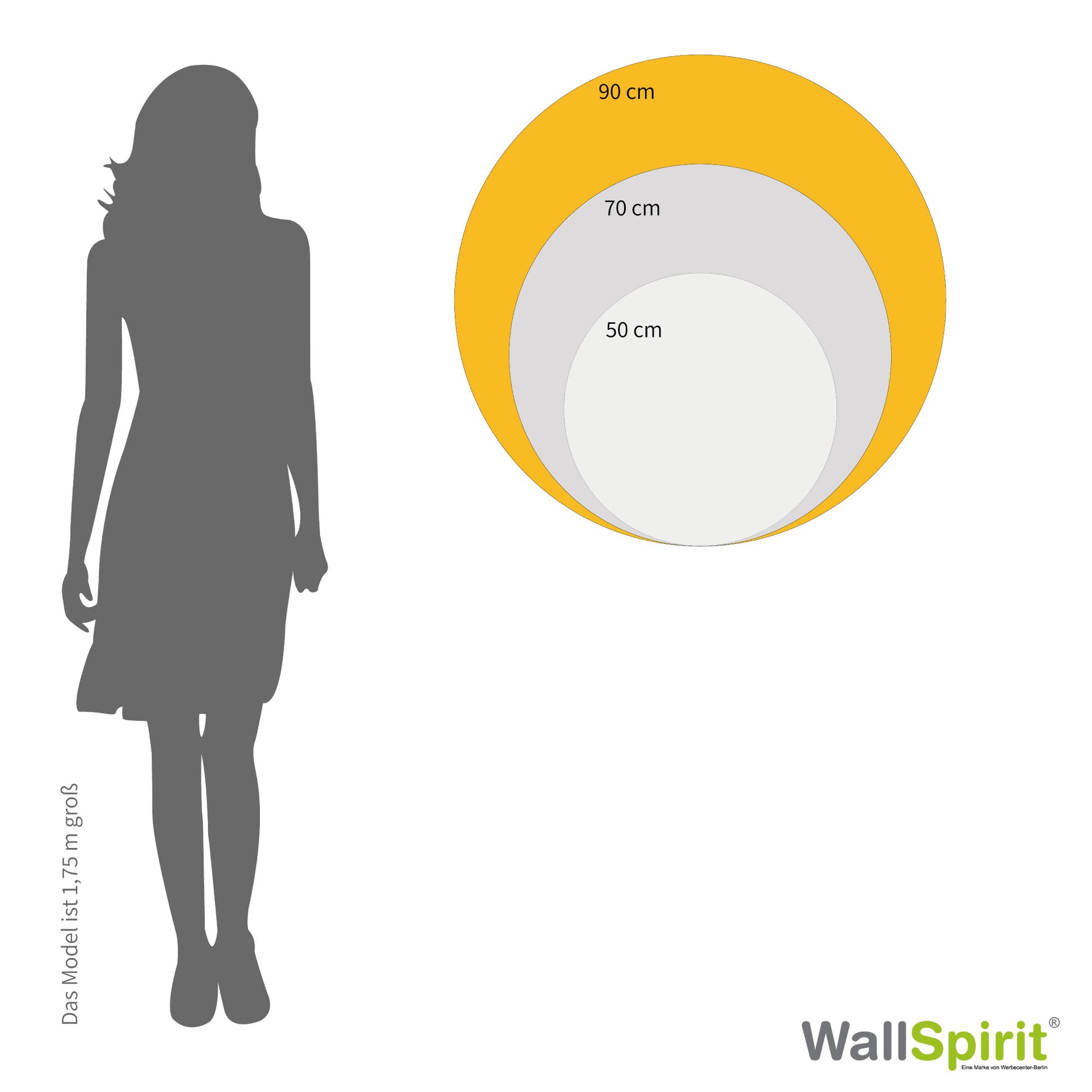 Größenbergleich runde Wandaufkleber