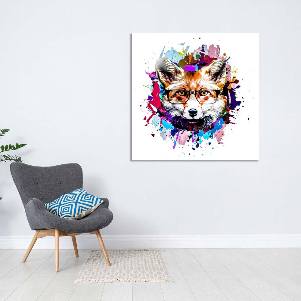 Leinwandbild "Fuchs mit Brille" mit Sessel und Kissen 