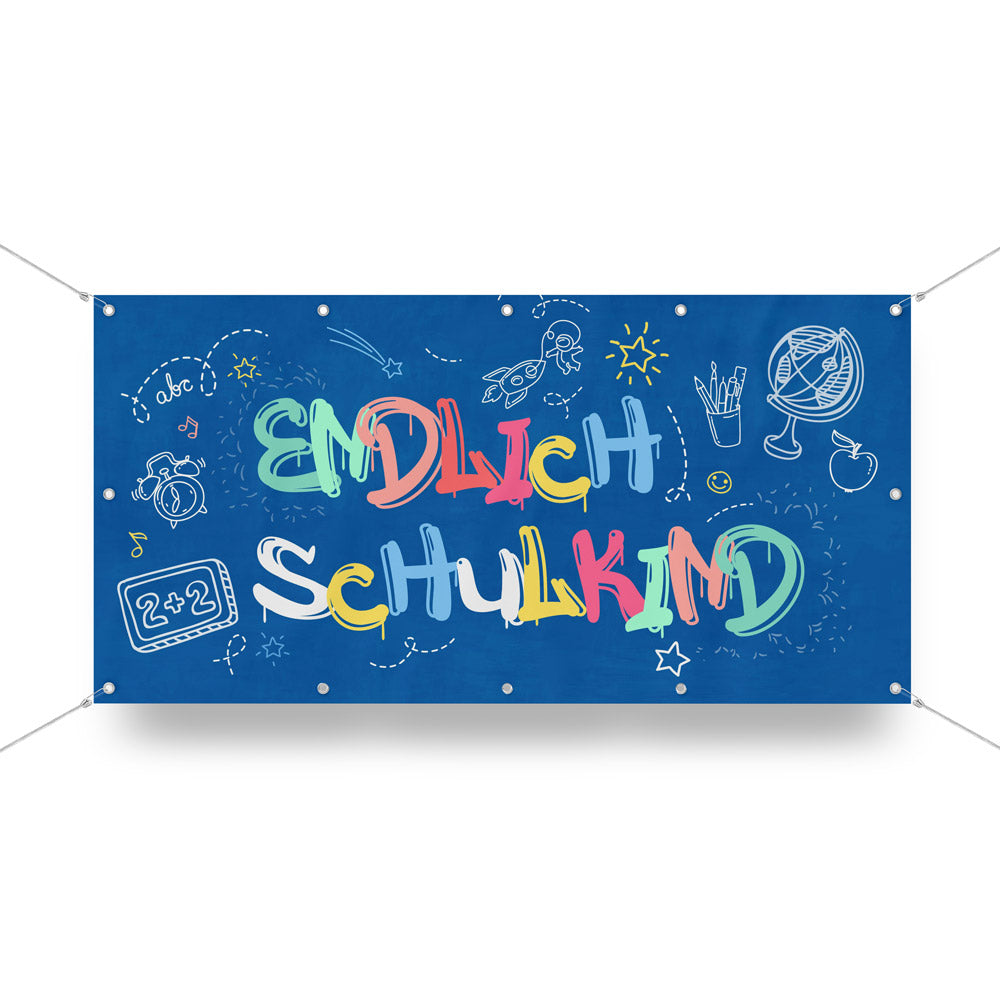 Banner Einschulung "Endlich Schulkind Blau" Hauptbild