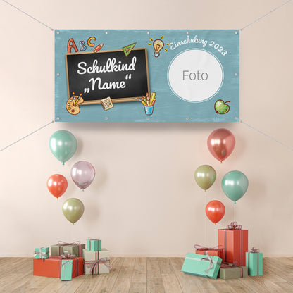 Einschulungsbanner Tafel - personalisieren mit Foto & Namen