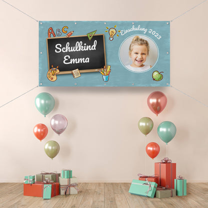 Einschulungsbanner Tafel - personalisieren mit Foto & Namen