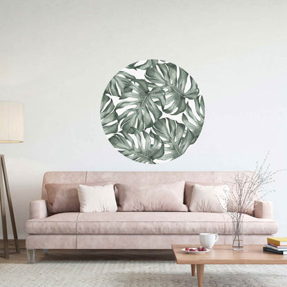 Wandaufkleber rund "Monstera" an Wohnzimmerwand