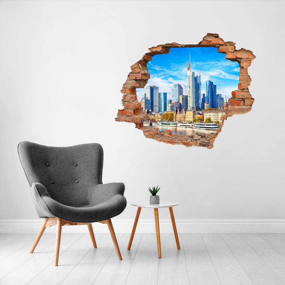 Wandsticker - Wanddurchbruch "Frankfurt am Main" mit modernem Sessel grau 