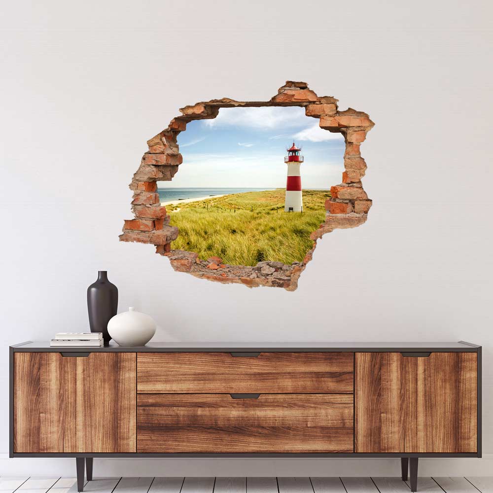 3D Wanddurchbruch selbstklebend mit Aussicht auf Leuchtturm